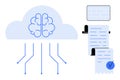 Cloud Computing with AI Brain and Digital Receipt in Minimalist Design Royalty Free Stock Photo