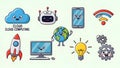 Cloud Computing, AI, Technology Cartoon Icons Set. Digital World Royalty Free Stock Photo