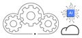 Cloud Computing and Artificial Intelligence Concept with Connected Gears and AI Chip Design Royalty Free Stock Photo