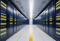 Cloud computing background with server racks and digital data streams Royalty Free Stock Photo