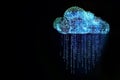 Cloud computing with binary code rain Royalty Free Stock Photo