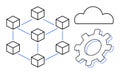 Cloud Computing and Blockchain Integration with Networked Blocks and Gear Royalty Free Stock Photo
