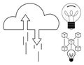 Cloud Technology, Blockchain Connectivity, and Innovation Concept with Arrows, Bulb, and Network Diagram Royalty Free Stock Photo
