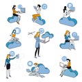 Cloud Computing Blue Girls Set Royalty Free Stock Photo