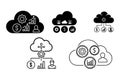 Cloud computing and business management icons set for data analysis and finance cloud storage and financial planning Royalty Free Stock Photo