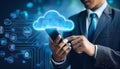 Cloud computing with businessman holding smartphone in hand Royalty Free Stock Photo