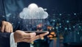 Cloud computing with businessman holding smartphone in hand Royalty Free Stock Photo