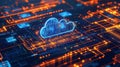 Cloud computing circuit board digital technology concept visualize cloud data processing on advanced circuit board Royalty Free Stock Photo