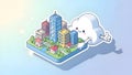 Cloud Computing City Cartoon, Isometric Data Storage Concept Royalty Free Stock Photo