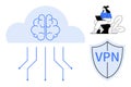 Cloud Computing, Artificial Intelligence, and VPN Security Concept with Technology and User Icon Set Royalty Free Stock Photo