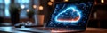 Cloud Computing Concept with Arrows on Laptop Screen Royalty Free Stock Photo