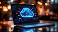 Cloud Computing Concept with Arrows on Laptop Screen Royalty Free Stock Photo