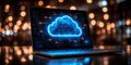 Cloud Computing Concept with Arrows on Laptop Screen Royalty Free Stock Photo
