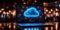 Cloud Computing Concept with Arrows on Laptop Screen Royalty Free Stock Photo