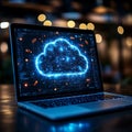 Cloud Computing Concept with Arrows on Laptop Screen Royalty Free Stock Photo
