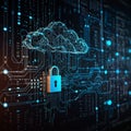 Cloud computing concept, blockchain, cyber security, locked, cloud computing diagram, network data storage, technology Royalty Free Stock Photo