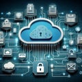 Cloud computing concept, blockchain, cyber security, locked, cloud computing diagram, network data storage, technology Royalty Free Stock Photo