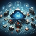 Cloud computing concept, blockchain, cyber security, locked, cloud computing diagram, network data storage, technology Royalty Free Stock Photo