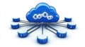 Cloud Computing Concept: Blue Cloud with Connected Servers on White Background Royalty Free Stock Photo