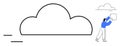 Cloud Computing Concept with Minimalist Design and Person Managing Data Storage Royalty Free Stock Photo