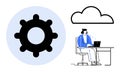 Cloud Computing and Technology Concept with Gear Icon and Person Working on Laptop Royalty Free Stock Photo