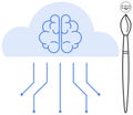 Cloud Computing Brain with Artistic Programming Elements and Data Connection Technology Royalty Free Stock Photo