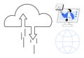 Cloud Computing Concept with Data Transfer Arrows and Online Learning Graphic Elements Royalty Free Stock Photo
