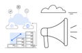 Cloud Computing and Data Storage Concept with Megaphone for Digital Communication Royalty Free Stock Photo
