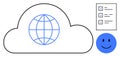 Cloud Computing Concept with Globe, Checklist, and happy Face for Digital Connectivity Royalty Free Stock Photo
