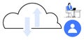 Cloud Computing Concept with Data Upload Download Arrows and User Avatar Royalty Free Stock Photo