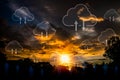 Cloud computing.The concept of cloud service, with sunset Royalty Free Stock Photo