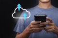 Cloud computing concept - connect devices to cloud. Businessman or information technologist with cloud computing icon Royalty Free Stock Photo
