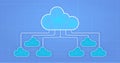 Cloud computing concept with connected cloud computing on blue background. Vector illustration. Cloud 3D. Cloud 2D. Royalty Free Stock Photo