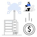 Cloud Computing Concept with Data Server, User, and Financial Efficiency Icon Royalty Free Stock Photo