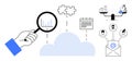 Cloud Computing Concept with Data Analysis, Collaboration, Planning, and Communication Icons Royalty Free Stock Photo