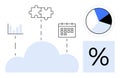Cloud Computing Concept with Data Analysis, Scheduling, Puzzles, and Percentages Icons Royalty Free Stock Photo
