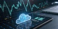 Cloud Computing Concept with Data Analytics Chart on Digital Tablet Displaying Graphs Royalty Free Stock Photo