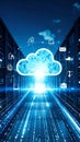 Cloud computing concept with data center servers and digital icons Royalty Free Stock Photo