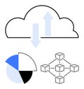 Cloud Computing Concept with Data Flow, Networking Grid, and Pie Chart Royalty Free Stock Photo