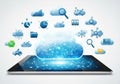 Cloud computing concept with data management and security icons Royalty Free Stock Photo