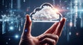 Cloud computing concept with data network on hand Royalty Free Stock Photo