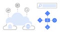 Cloud Computing Concept with Data Storage, Search Tools, and Connectivity Icons Royalty Free Stock Photo