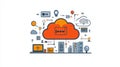 Cloud Computing Concept with Data Transmission Networking Symbols and Digital Devices Illustrations Royalty Free Stock Photo