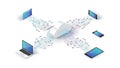 A cloud computing concept with devices connected to a central cloud server Royalty Free Stock Photo