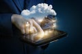 Cloud computing concept diagram in the tablet . Royalty Free Stock Photo