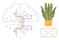 Cloud Computing Concept with Digital Connections, Inbox Design, and Potted Plant Royalty Free Stock Photo