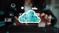 Cloud computing concept with digital data analysis displaying graphs and statistics for modern technology and business Royalty Free Stock Photo