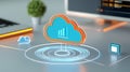 Cloud computing concept with digital cloud icon and data graph on futuristic interface, bright technology background Royalty Free Stock Photo