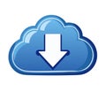 Cloud computing concept with download arrow icon in blue with white outline Royalty Free Stock Photo