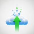 Cloud computing concept featuring a large green arrow and a blue cloud. Various Royalty Free Stock Photo